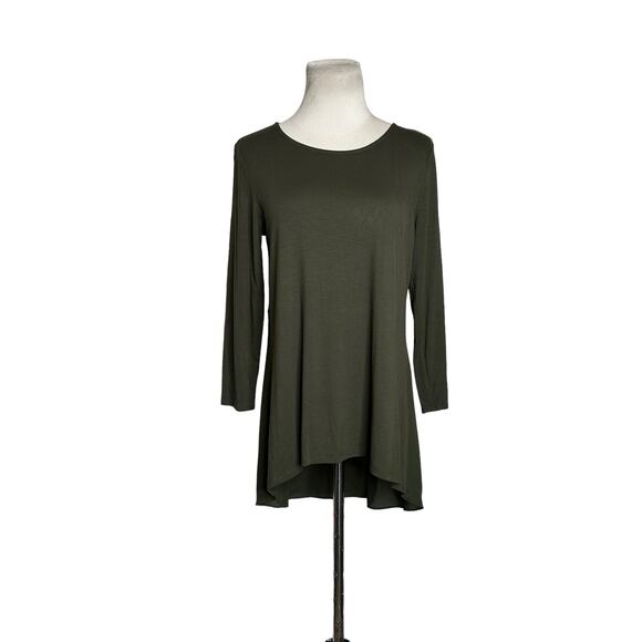 Alfani military green 3/4 sleeves hi low blouse size small - Picture 1 of 12